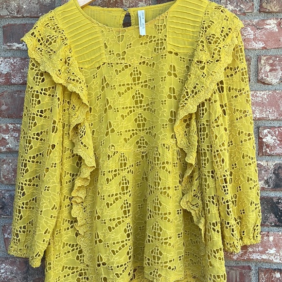 Anthropologie Yellow Clemetine Eyelet Long Sleeve Lined Boho Top Womens Size 8 - Picture 6 of 14